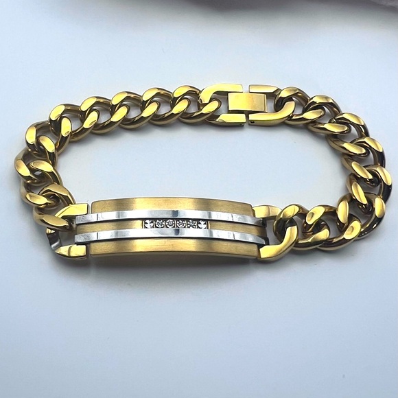 American Exchange Other - Mens 1/10 Carat Diamond Accent Gold & Silver Stainless Steel Curb Chain Bracelet